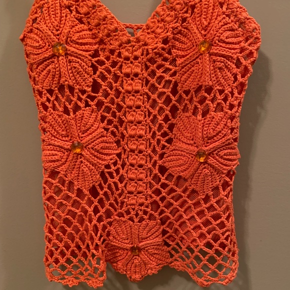 ORANGE CROCHET COTTON/SILK TOP - S? - Picture 3 of 14